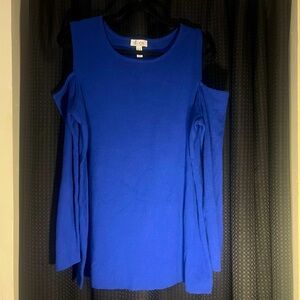 Denim&Co Royal Blue Cold Shoulder Sweater | 1x